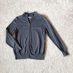 Gray women’s front zip cotton blend knit cardigan